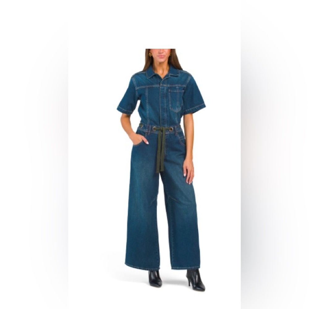 NWT Free People Edison Wide Leg Denim Jumpsuit size L